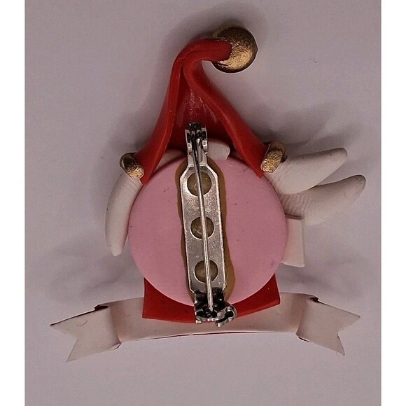 Vintage Unmarked Polymer Christmas Santa Brooch Pin Whimsy Fun - Picture 4 of 4
